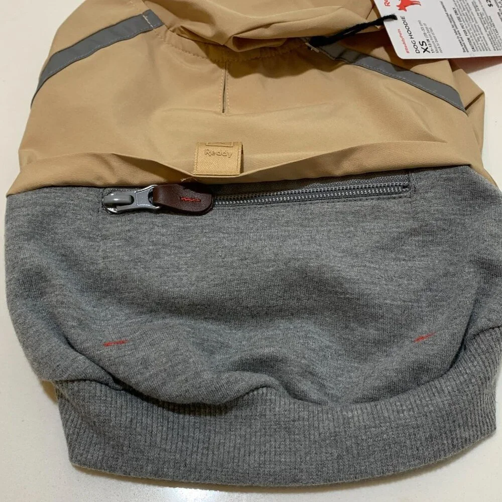 Reddy Pet Dog Hoodie XS Tan & Gray With Reflective Stripes & Zipper‎ Pocket